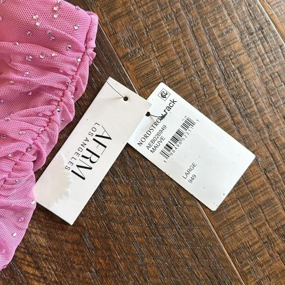 New AFRM DESANI RHINESTONE DOTTED RUCHED MINISKIRT IN MAUVE - Picture 4 of 8